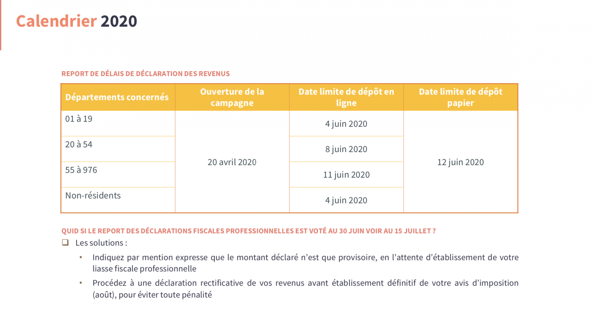 calendrier déclaration revenus 2020